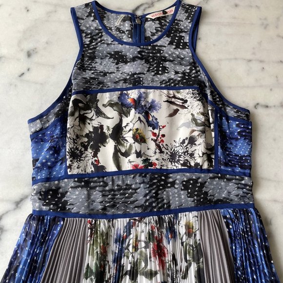 Rebecca Taylor Mixed Pattern Print Dress with Pleated Skirt - Picture 6 of 16